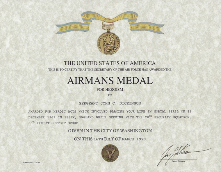 Airmans Medal certificate