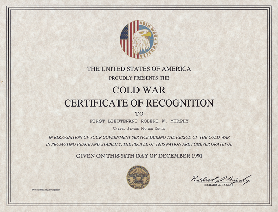 Cold War Recognition Certificate