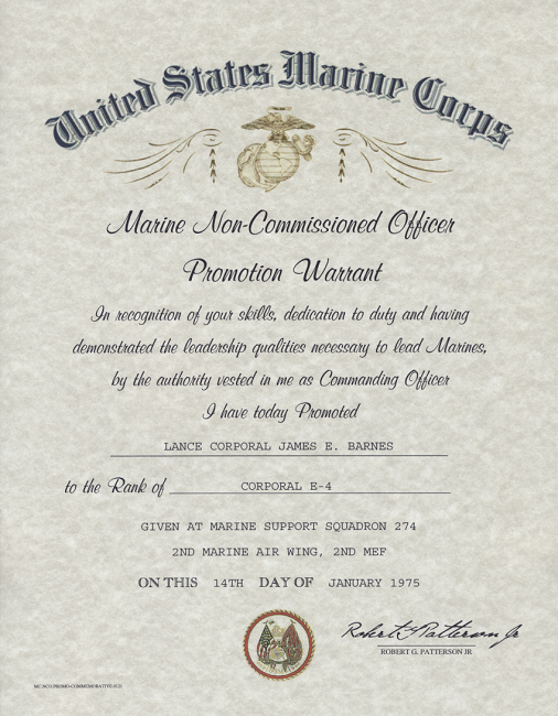 United States Marine Corps NCO Promotion Warrant