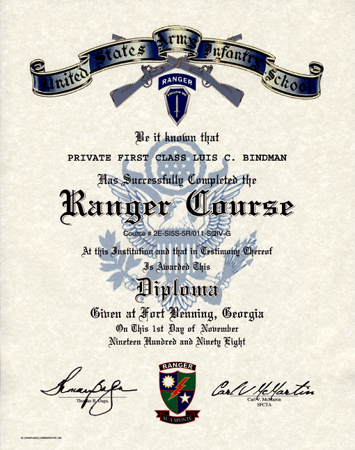 ARMY RANGER SCHOOL Certificate