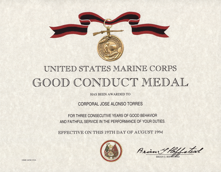 USMC Good Conduct Medal Certificate