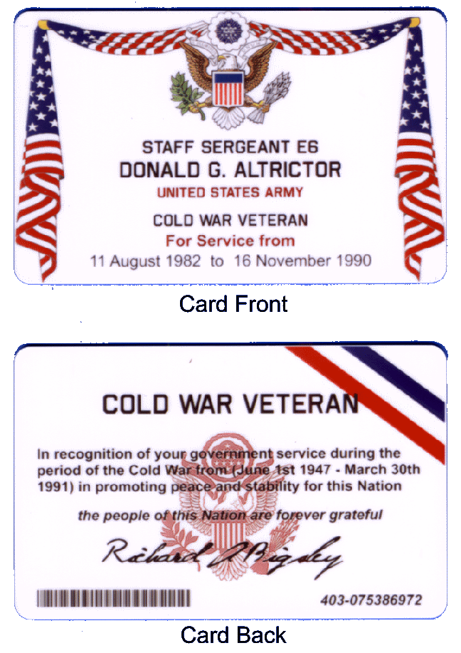 Cold War Service Certificate