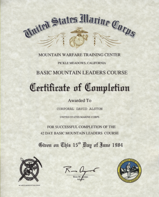 Mountain Warfare Training Certificates